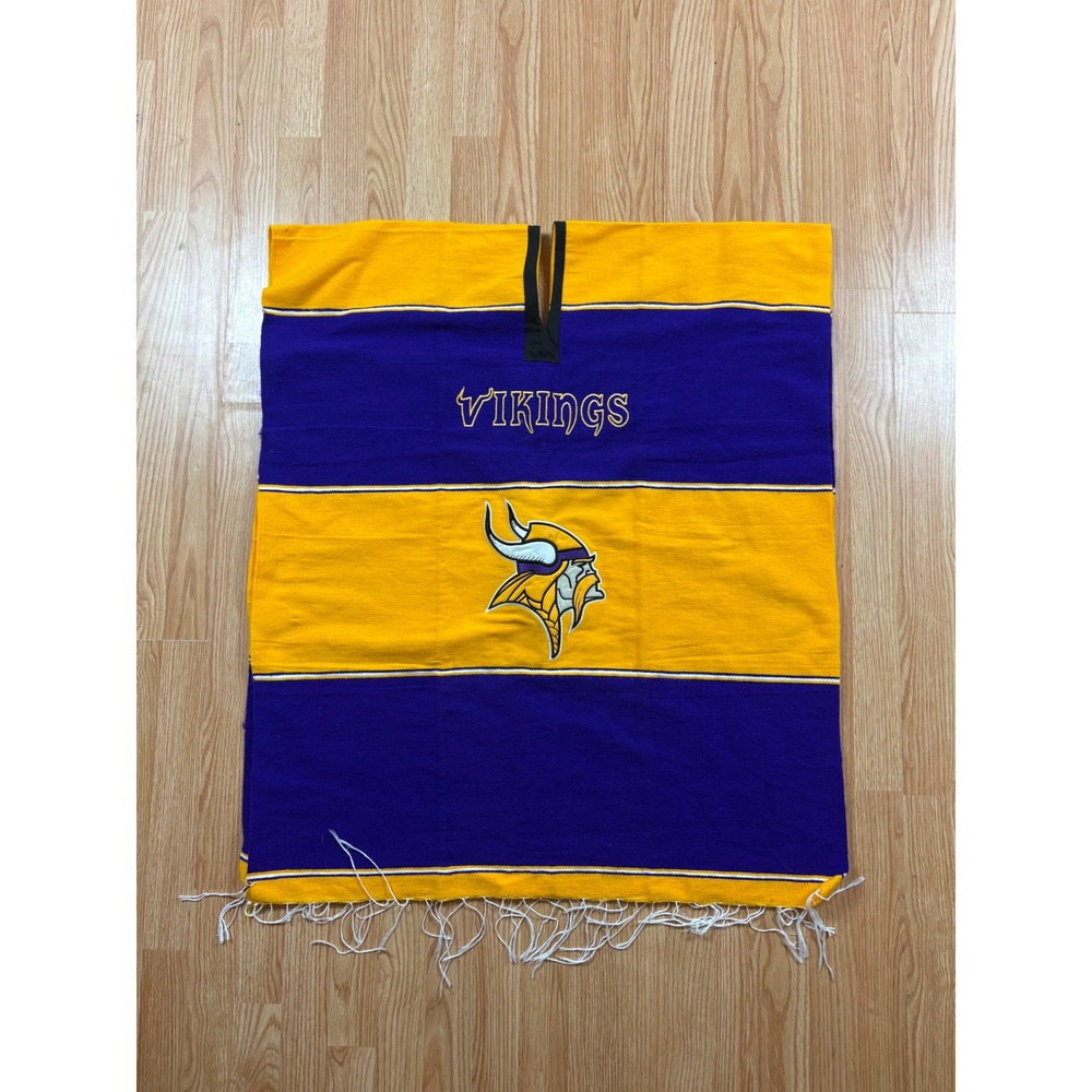 Minnesota Vikings NFL Mexican Serape Poncho Purple Gold Embroidered Logo Fringe